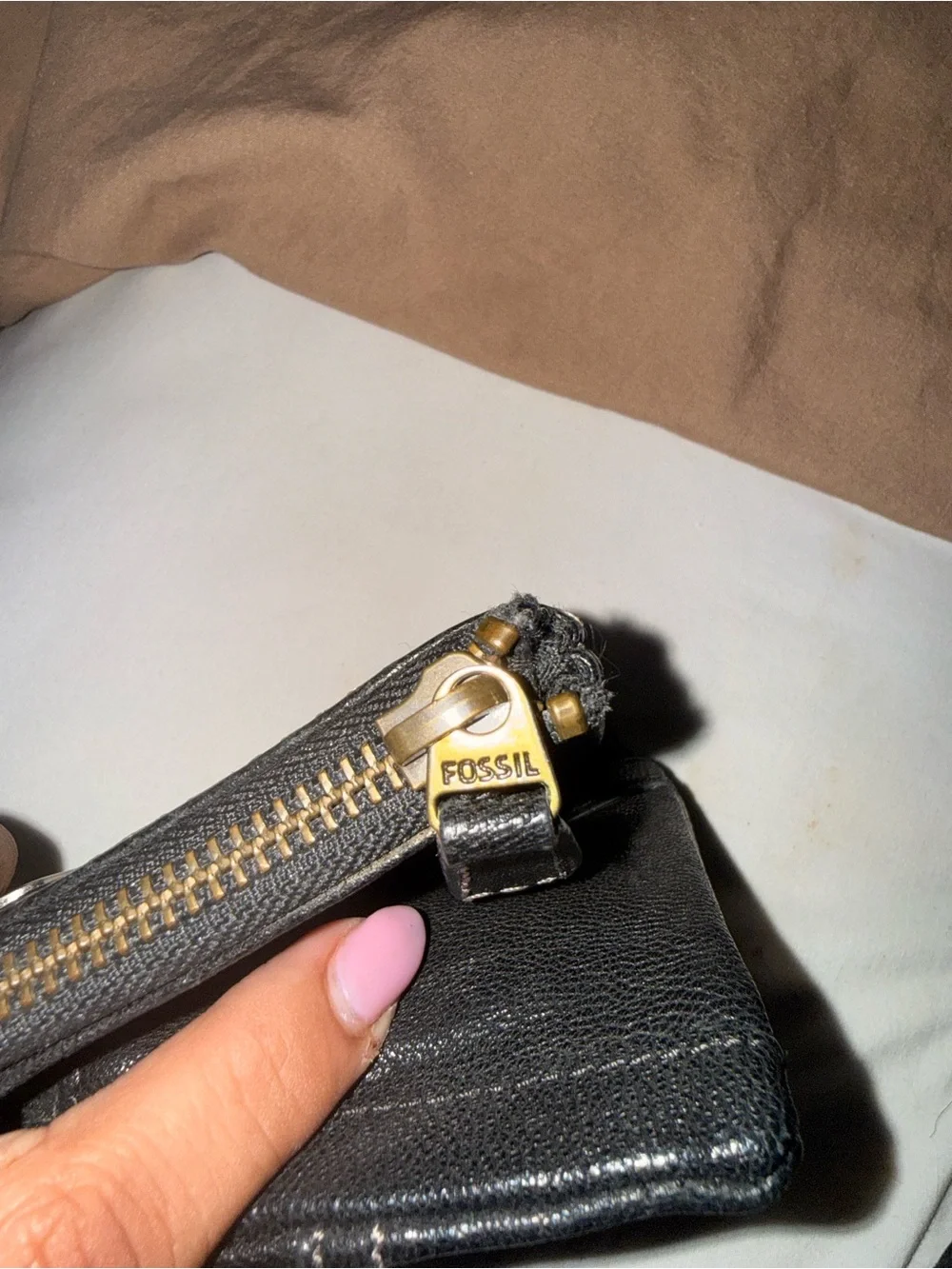 Fossil Black Leather Wallet with Gold Logo Plate